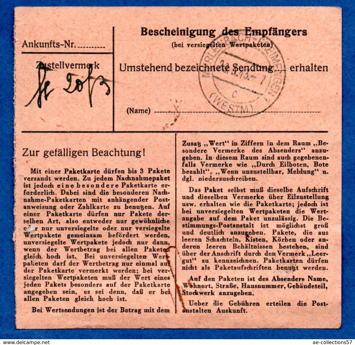 Colis Postal  - Départ Forbach  -  20/3/1943 - Lettres & Documents