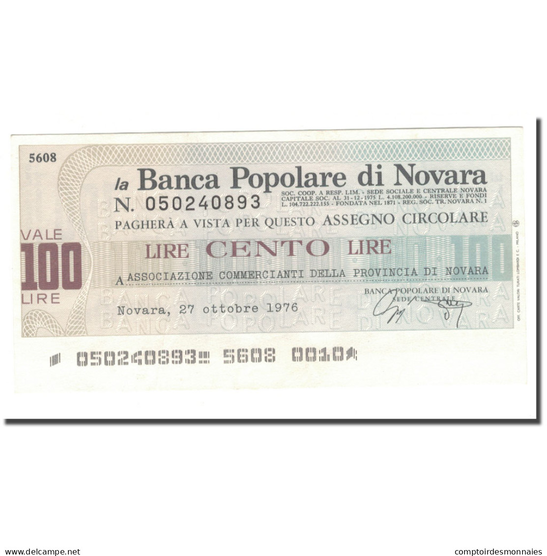 Billet, Italie, 100 Lire, 1976, 1976-10-27, SUP - [10] Checks And Mini-checks