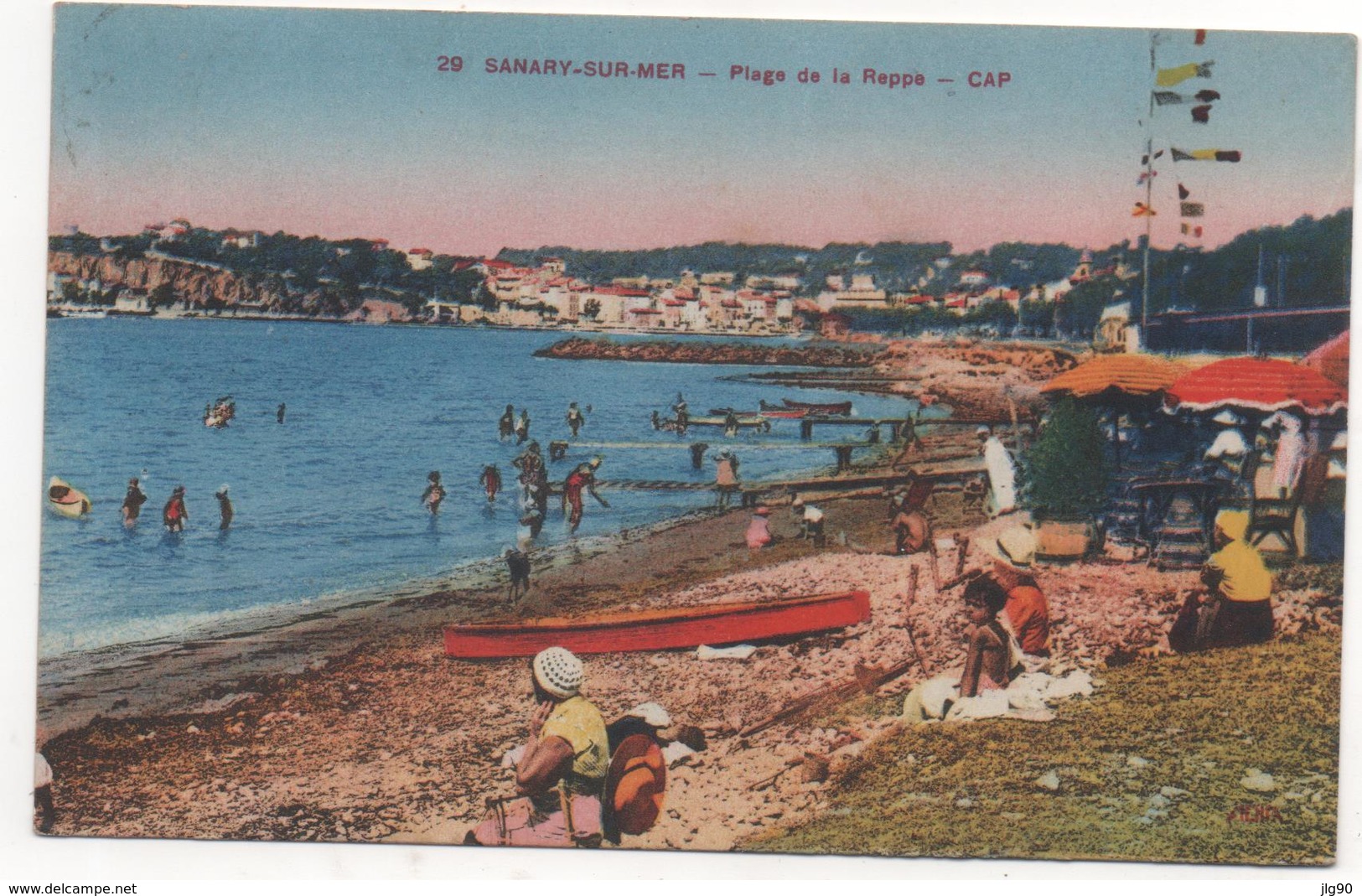 CP Colorisée SANARY (83) Plage De La Reppe 30-03-1937 Pour Danjoutin (90) - Sanary-sur-Mer