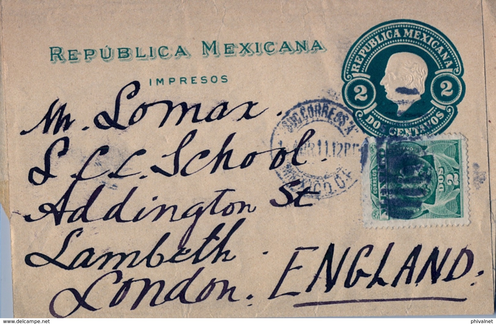 1912 , MÉXICO , FAJA POSTAL PARA IMPRESOS , MÉXICO D.F.  - LONDRES , FR. COMPLEMENTARIO - Mexiko