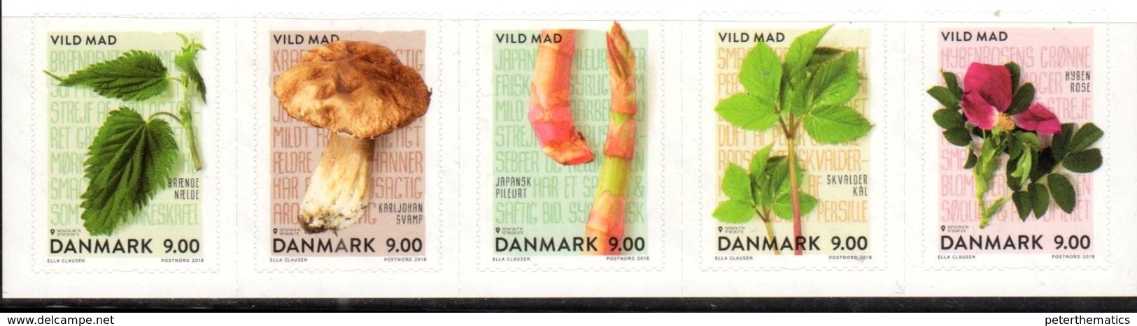 DENMARK , 2018, MNH, MUSHROOMS, ASPARAGUS, PLANTS, 5V - Paddestoelen