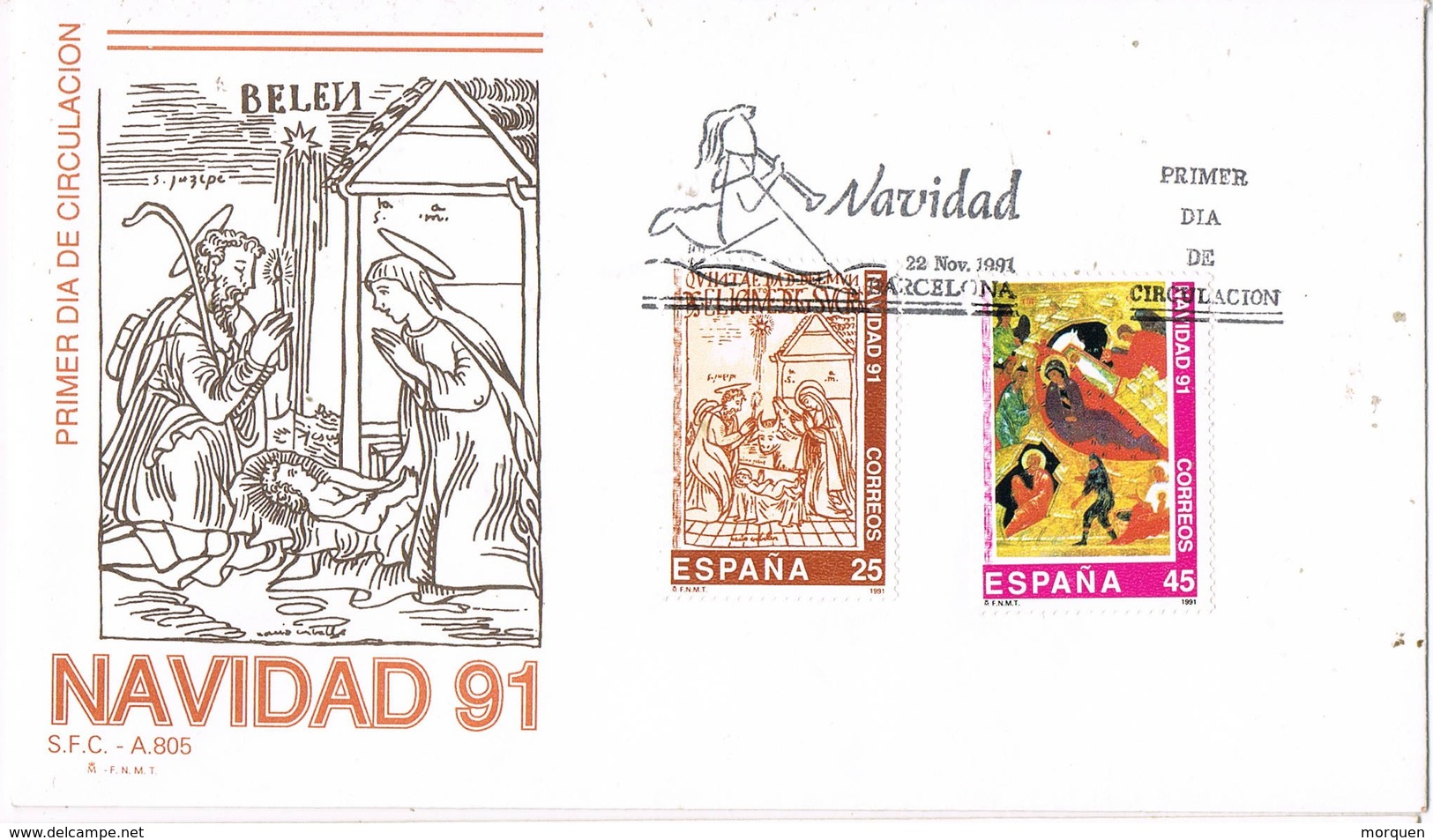 30922. Carta  F.D.C. BARCELONA 1991. Navidad 91 - FDC