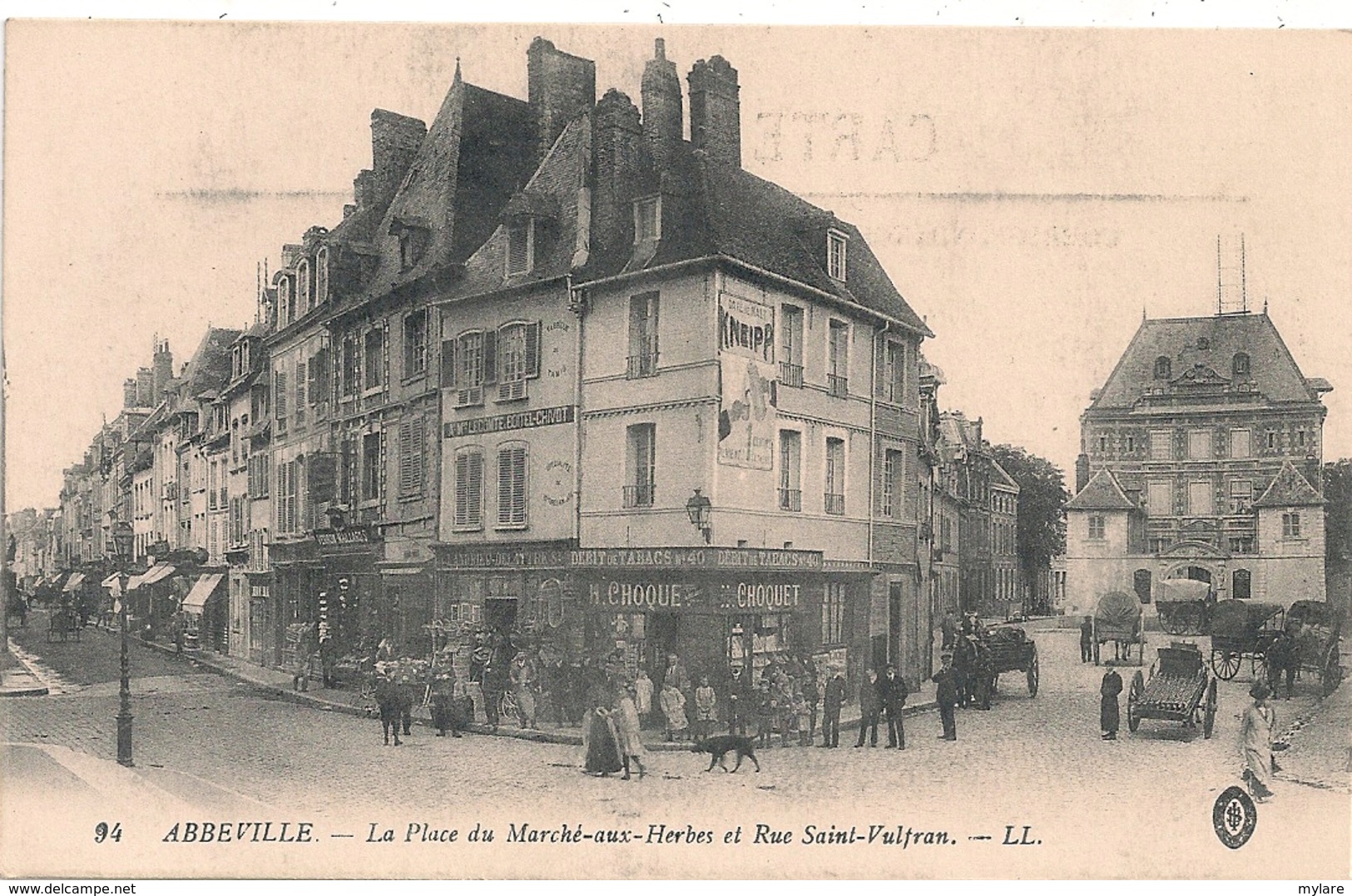 Cpa 80 Abbeville Rue St Vulfran Place Du Marché Aux Herbes - Abbeville