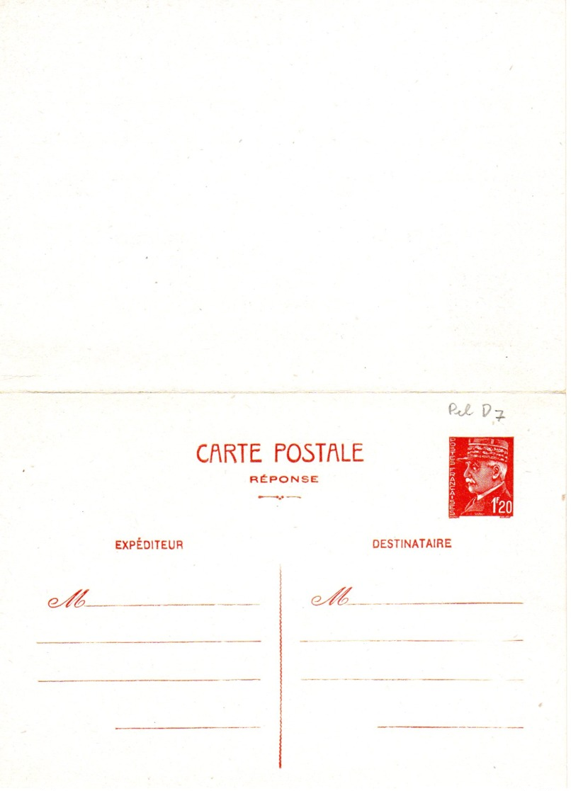 Carte Postale Pétain 1 F 20  Avec Réponse Payée - Cartes Postales Types Et TSC (avant 1995)