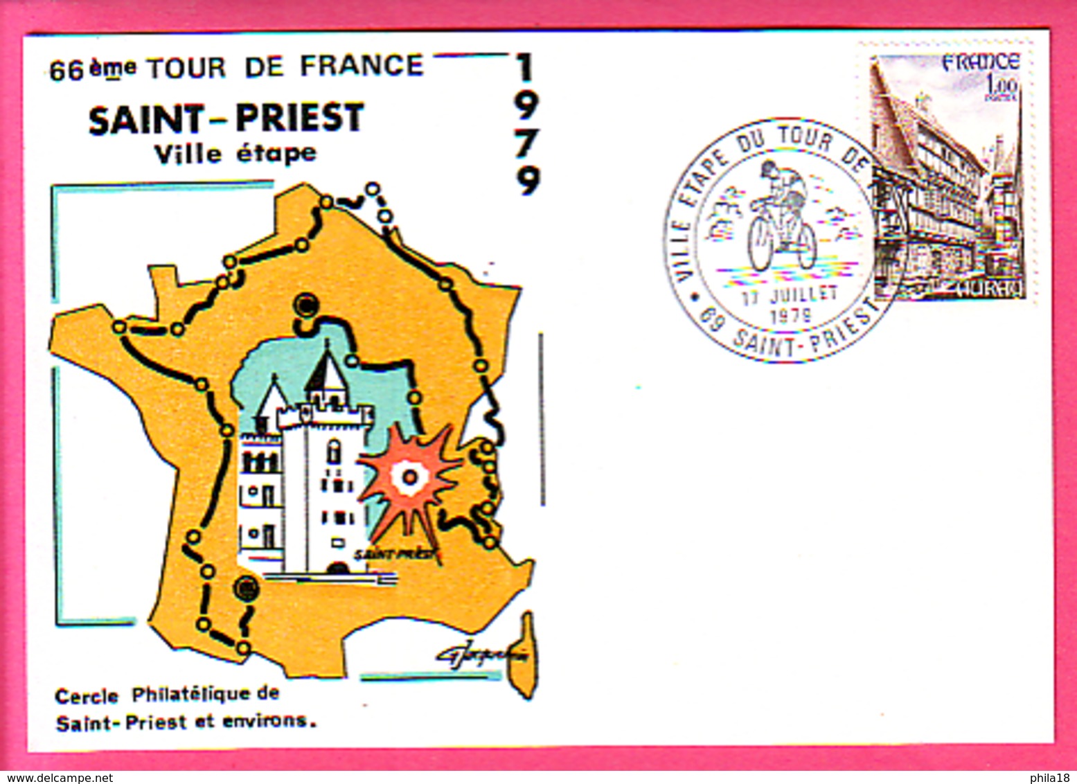 CYCLISME - CYCLING - VELO : TOUR De FRANCE 1979 *** Saint-Priest Ville étape ** Carte + Oblitération Illustrée 1979 - Cyclisme