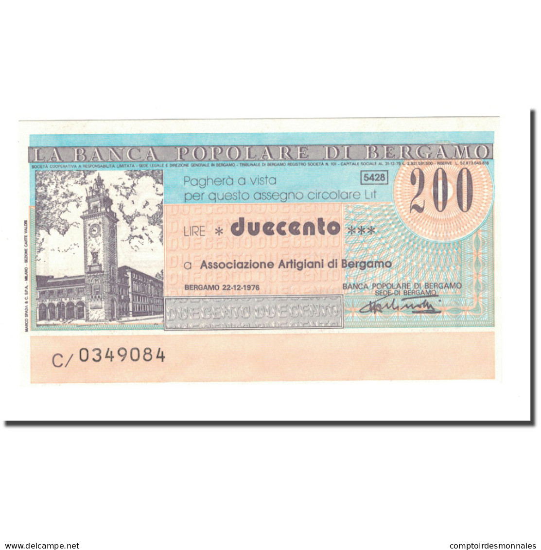 Billet, Italie, 200 Lire, 1976, 1976-12-22, NEUF - [10] Chèques