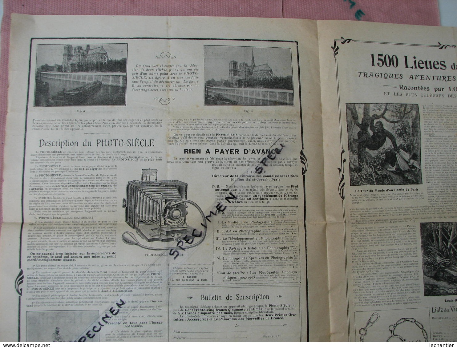 PHOTO SIECLE " L'Appareil Sans Rival Au Monde" Doc. 4 Pages ( Vers 1900) - Appareils Photo