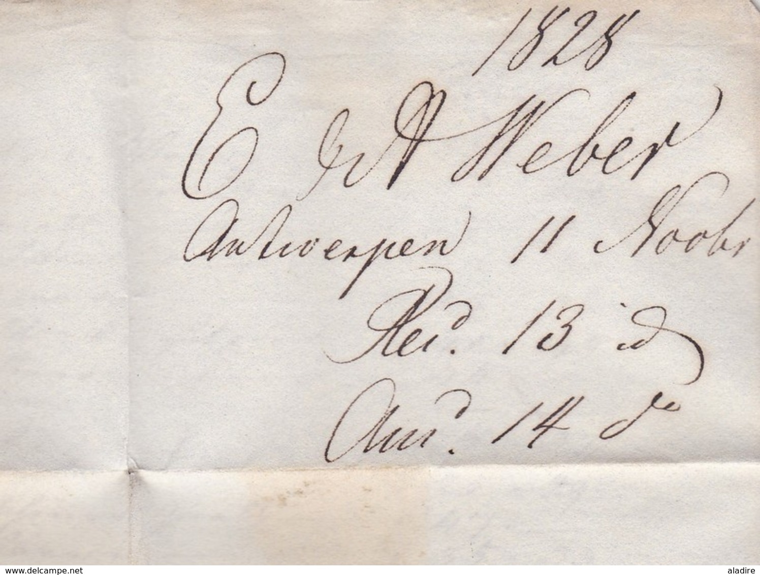 1828 (reign Of William 1st) Letter With 2 Page Text From Antwerpen Anvers To London, Londres, England, Angleterre - 1815-1830 (Periodo Holandes)