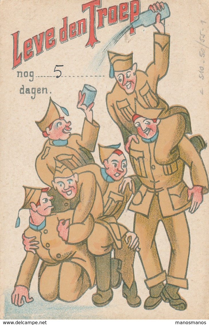 138/28 - Carte " Leve Den Troep " En S.M. BRUXELLES 1923 Vers A.B.O. - Taxation Simple à  5 C Postes Militaires 6 - Lettres & Documents