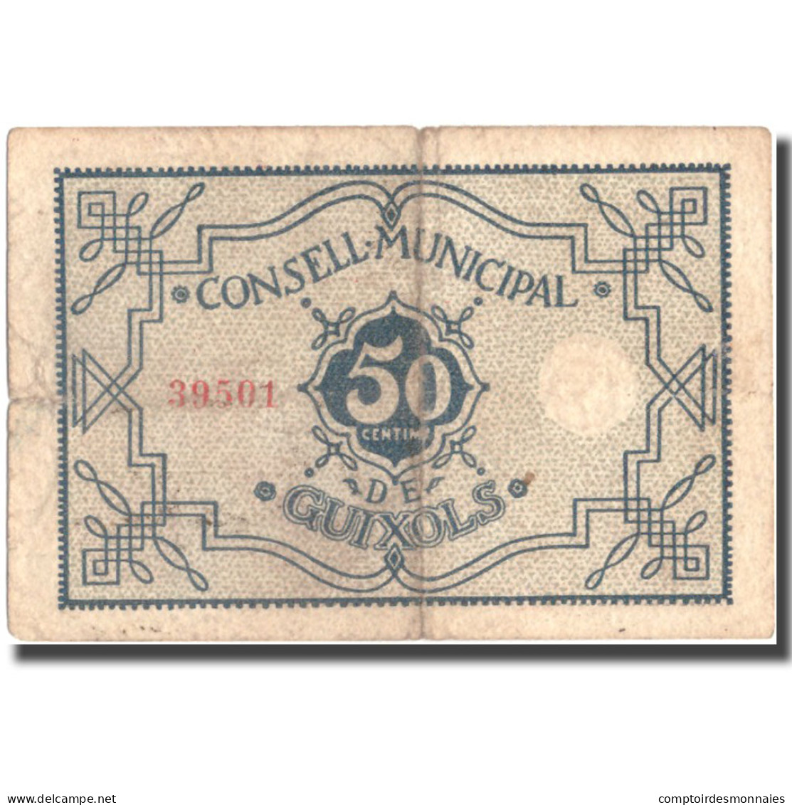 Billet, Espagne, 50 Centimos, GUIXOLS, Blason, 1937, 1937, TB+ - Autres & Non Classés