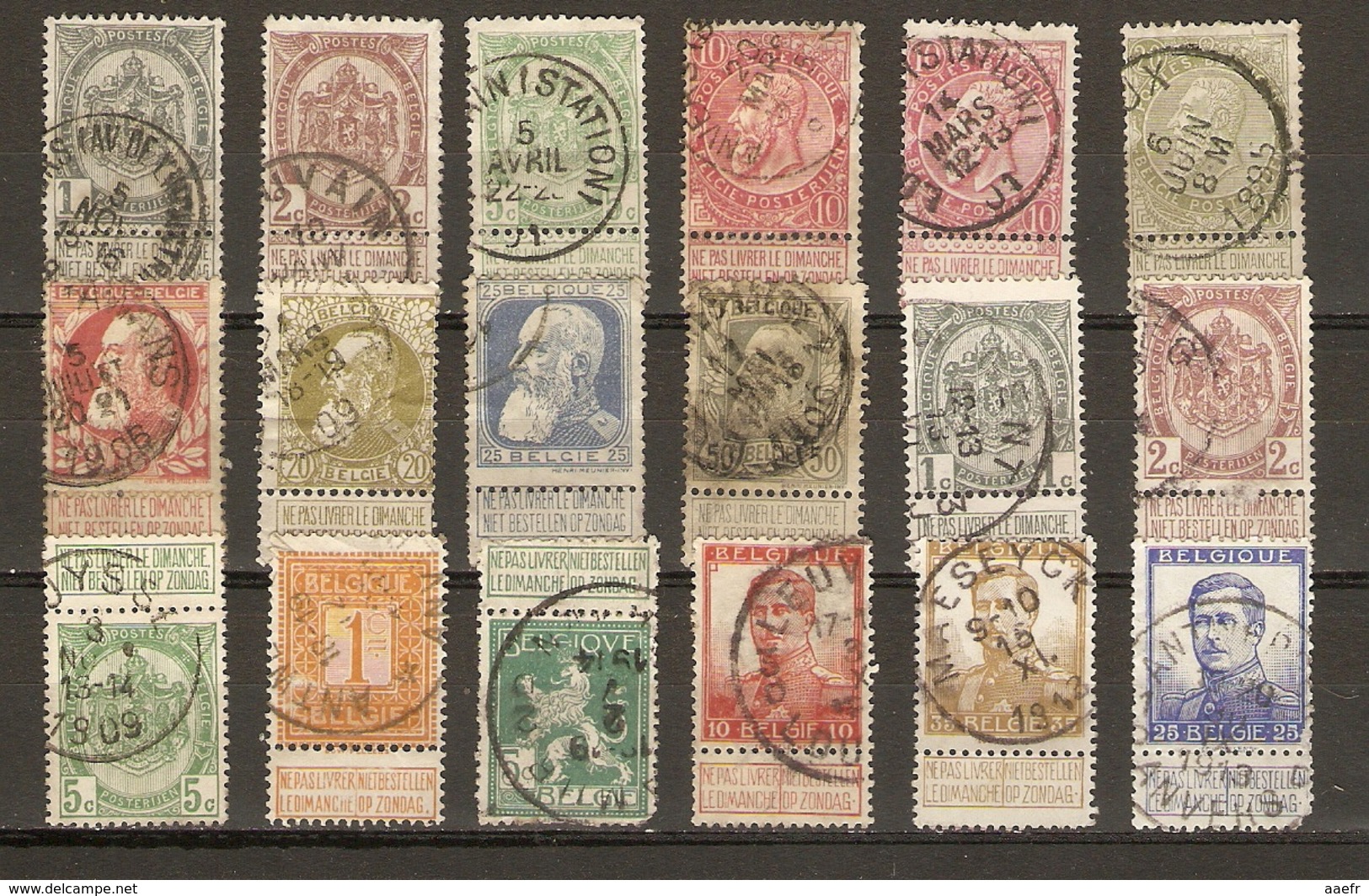 Belgique 1893/1912 -  - Petit Lot De 18° Avec Banderoles Et Beaux Cachets - Louvain - Leuven - Maeseyck - Antwerpen - Vrac (max 999 Timbres)