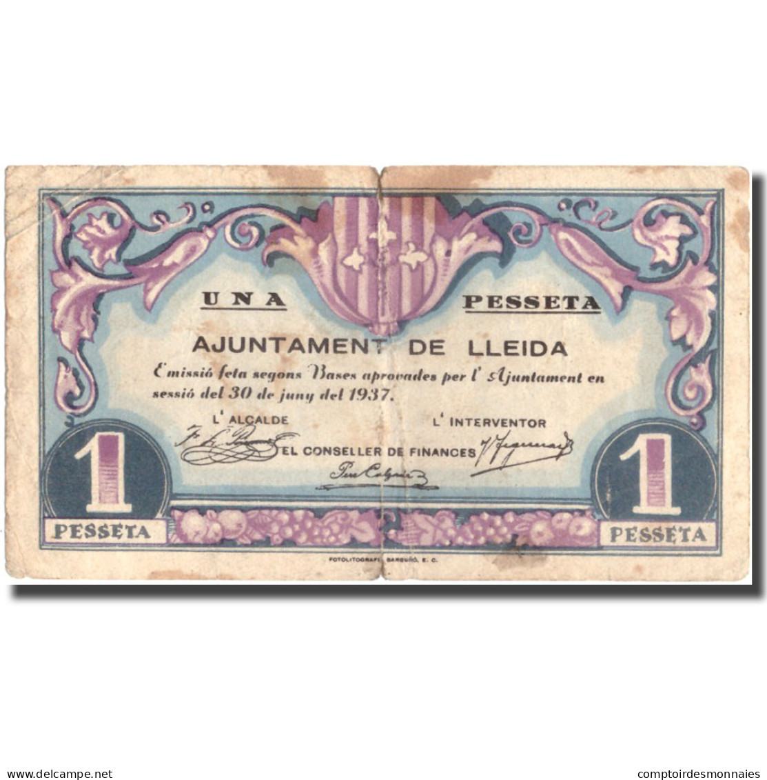 Billet, Espagne, Lleida 1 Peseta, N.D, 1937, 1937, TB - Autres & Non Classés