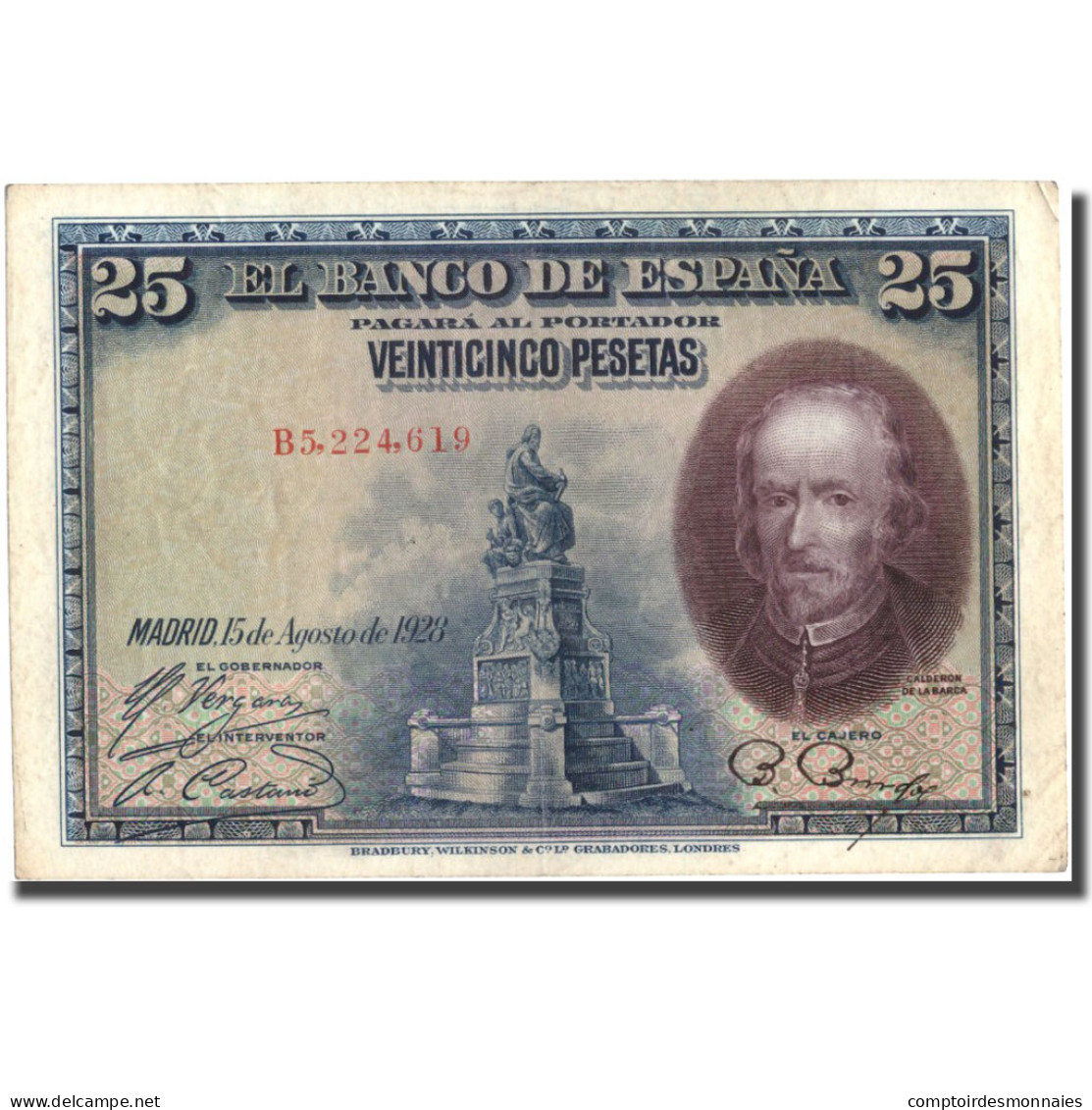 Billet, Espagne, 25 Pesetas, 1928, 1928-08-15, KM:74b, TTB - 1873-1874 : Première République