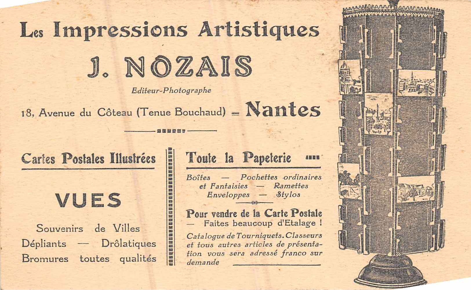 NANTES  -  Carte Avec DOS Publicitaire Des Editions J.NOZAIS , 18 , Avenue Du Coteau - Nantes