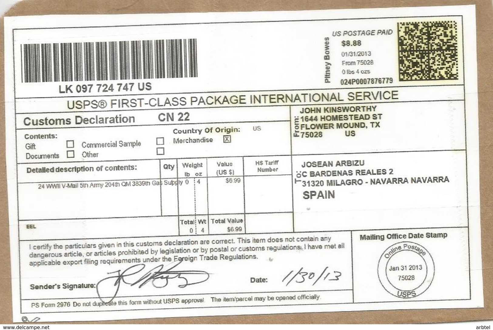 ESTADOS UNIDOS USA ELECTRONIC LABEL PITNEY BOWES 2013 - Otros & Sin Clasificación