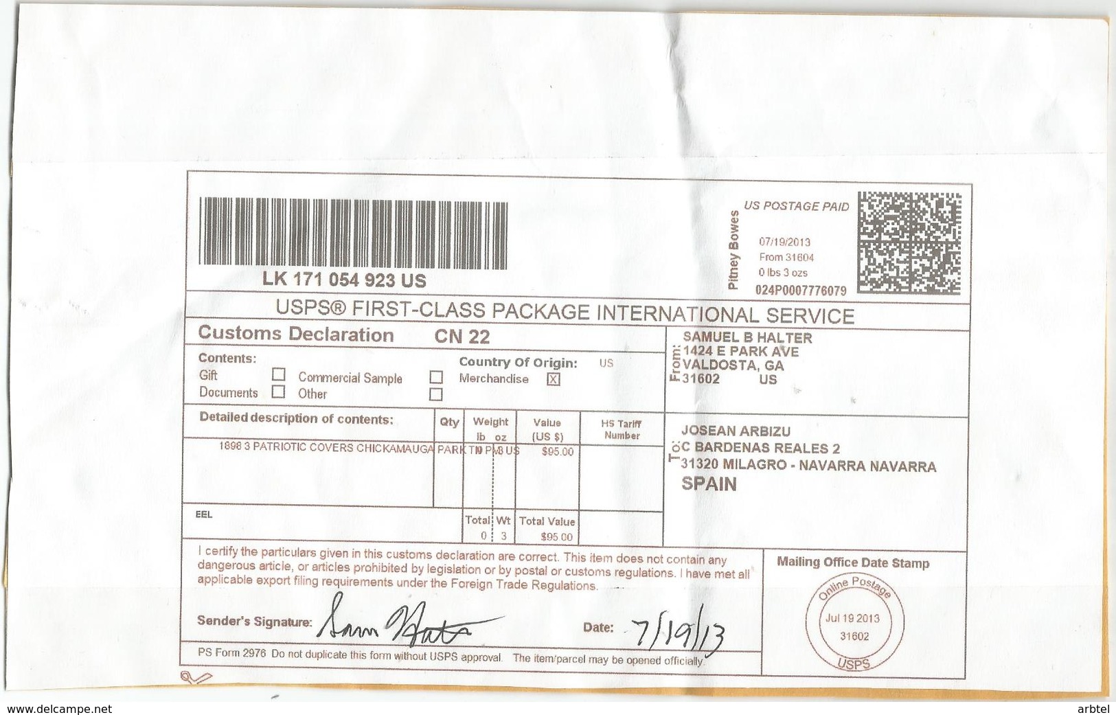 ESTADOS UNIDOS USA ELECTRONIC LABEL PITNEY BOWES 2013 - Otros & Sin Clasificación