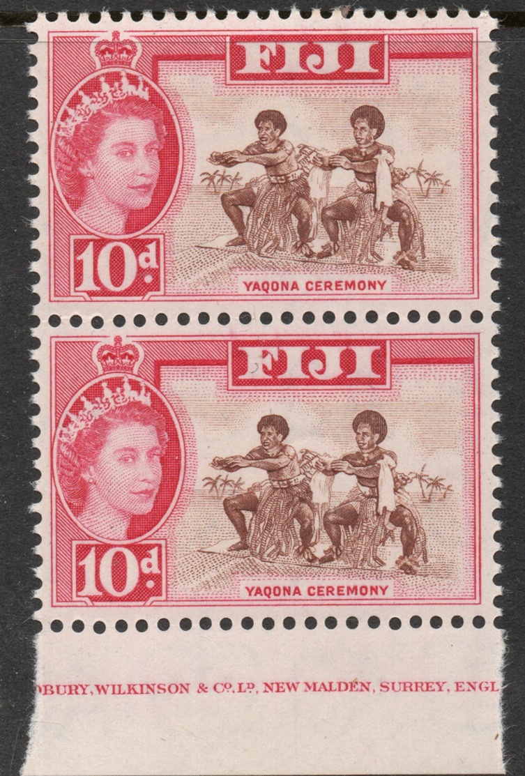 Fiji  1962  "10d  QE2 - Part Imprint" X 2  MNH   (**) - Fiji (...-1970)