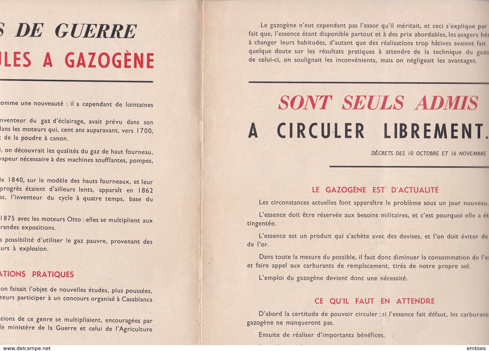 GAZO-INDUSTRIE - Brochure Le GAZAUTO Le Gazogène Qui Marche 1939 - Auto