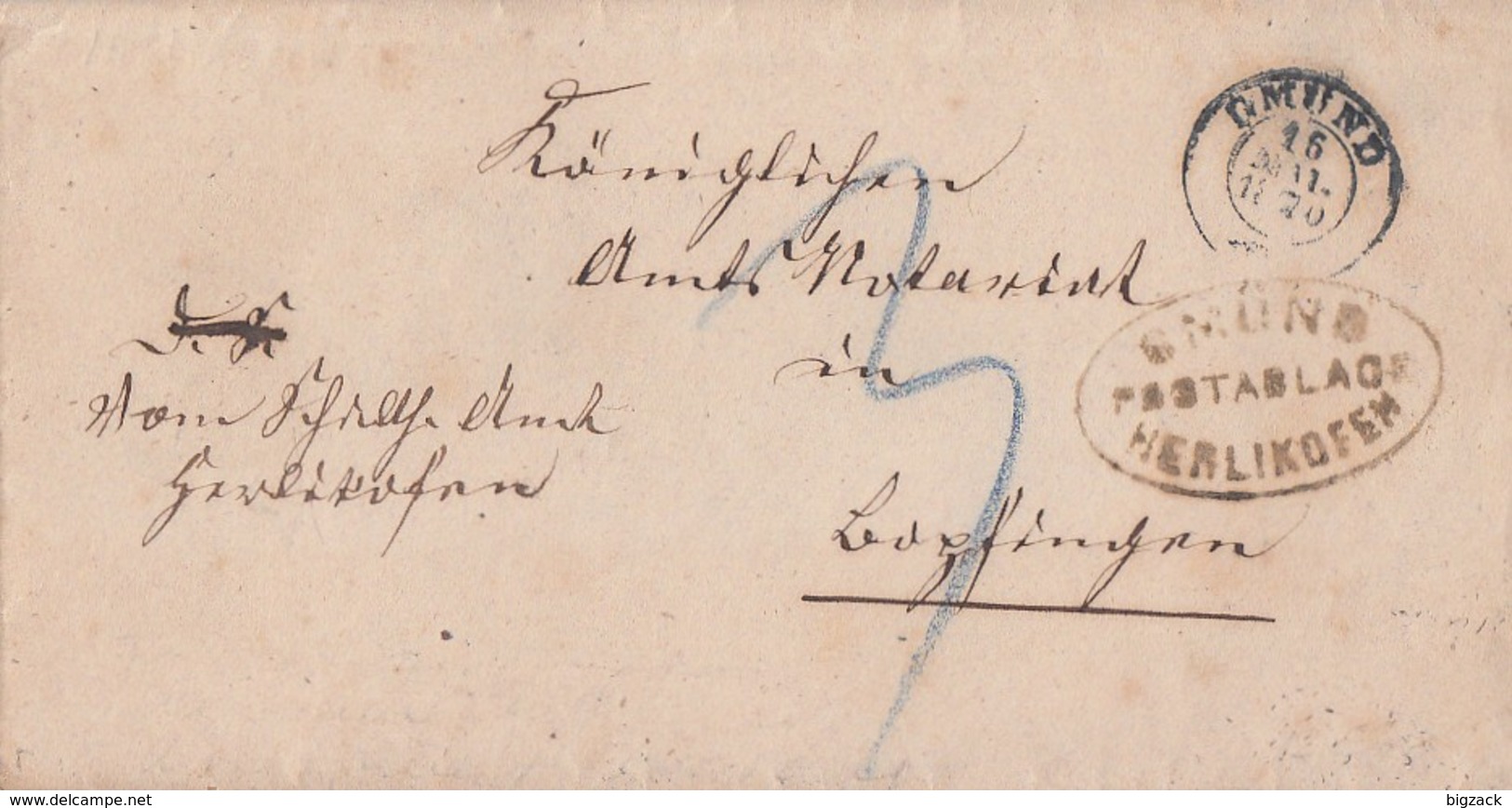 Baden Brief K2 Gmünd 16.5.1870 Postablage Gmünd-Herlikofen - Sonstige & Ohne Zuordnung