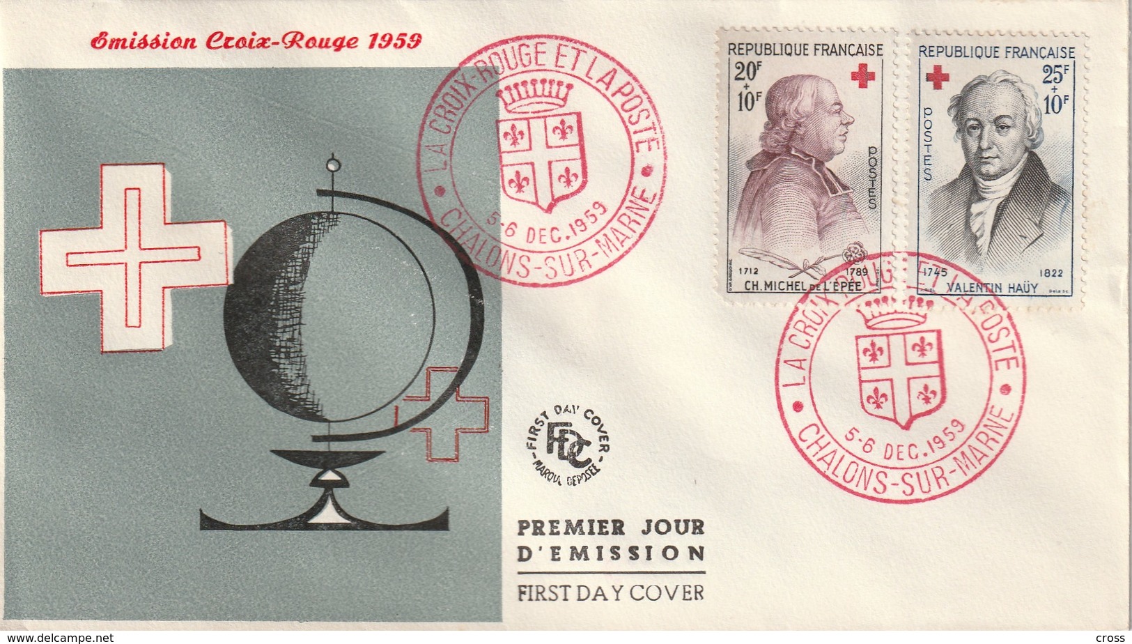 1959 - YT N° 1226 1227 CROIX ROUGE Sur ENVELOPPE ILLUSTRÉE PREMIER JOUR FDC Cachet Special ROUGE CHALONS MARNE - 1950-1959