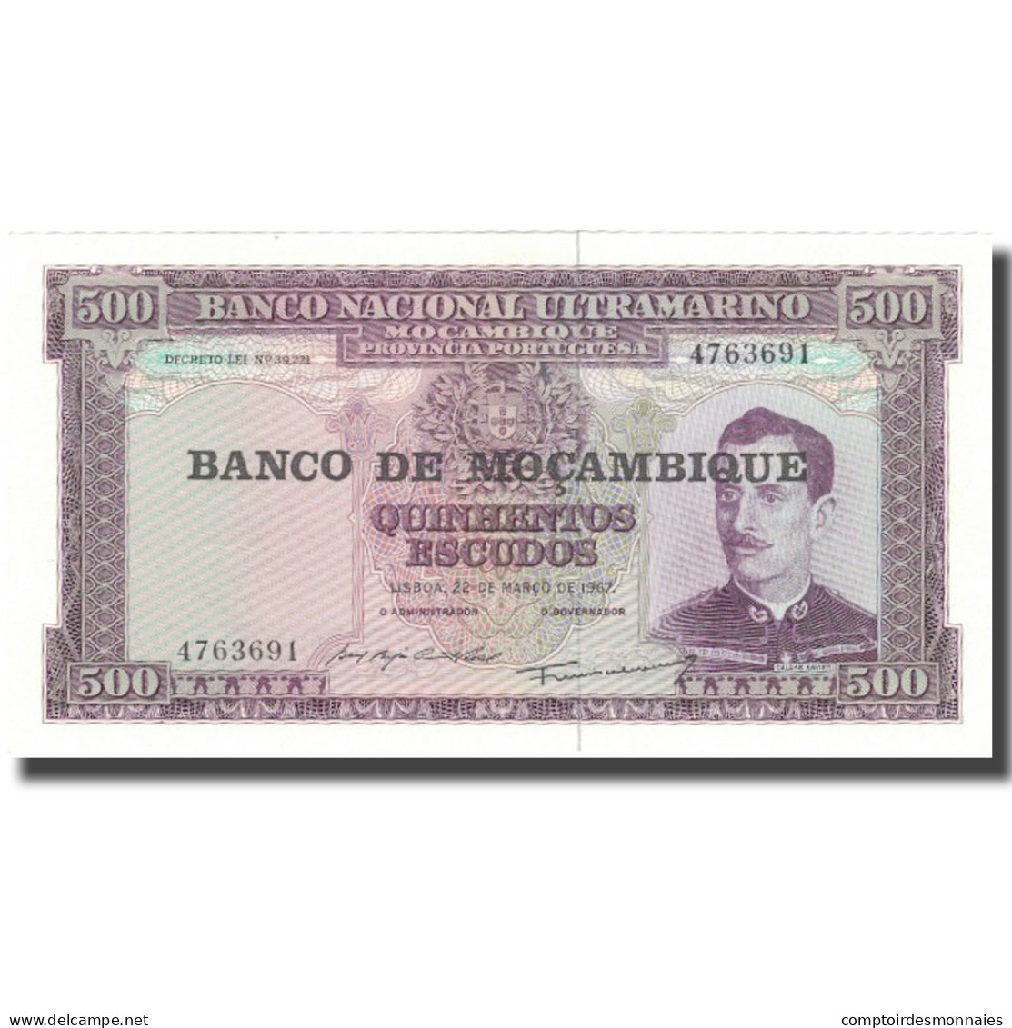 Billet, Mozambique, 500 Escudos, 1967, 1967-03-22, KM:118a, NEUF - Mozambique