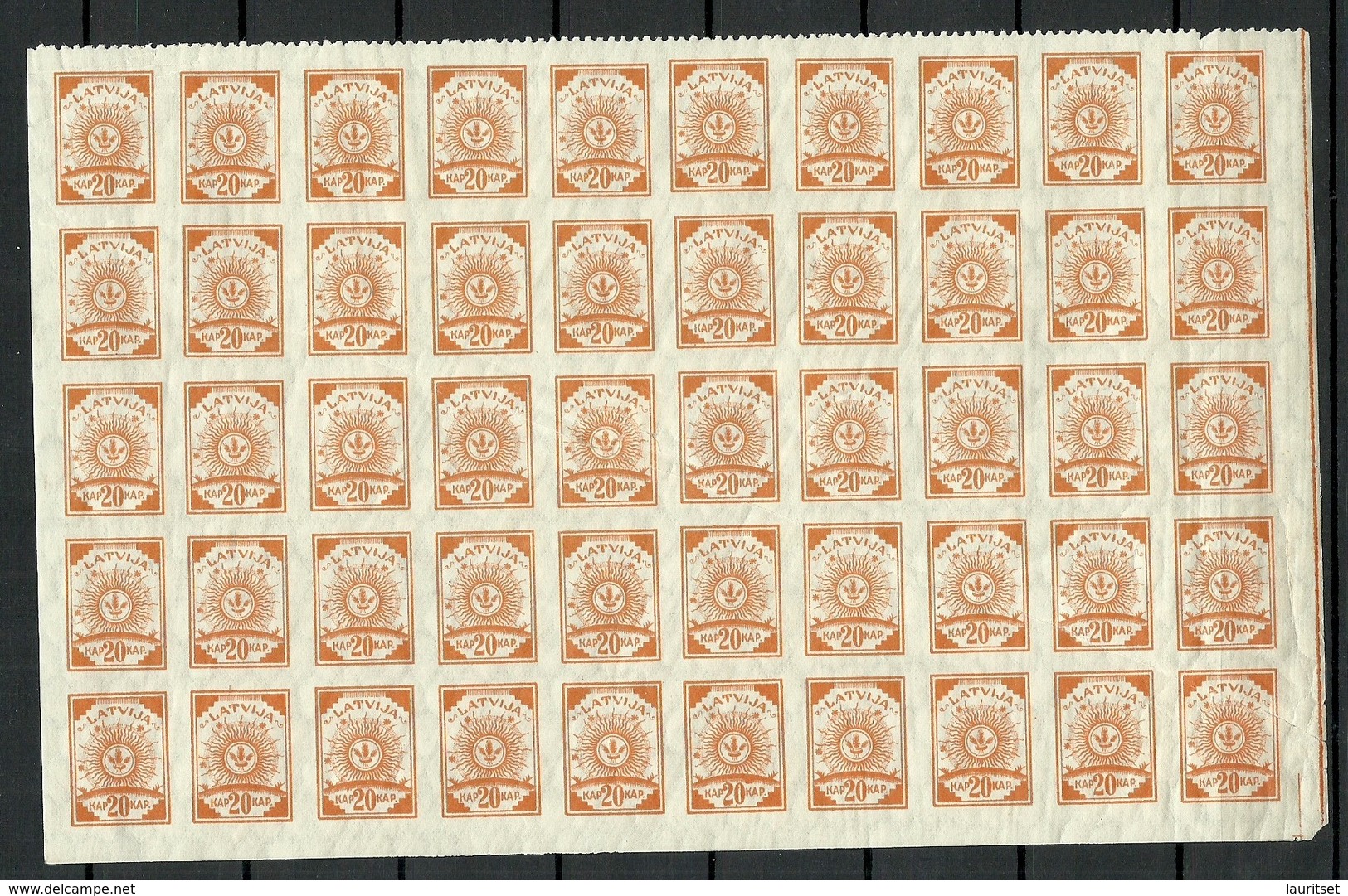 LETTLAND Latvia 1919 Michel 19 Half Of Sheet Of 50 MNH Incl Upper Row Perforated 9 3/4 NB! - Lettonie