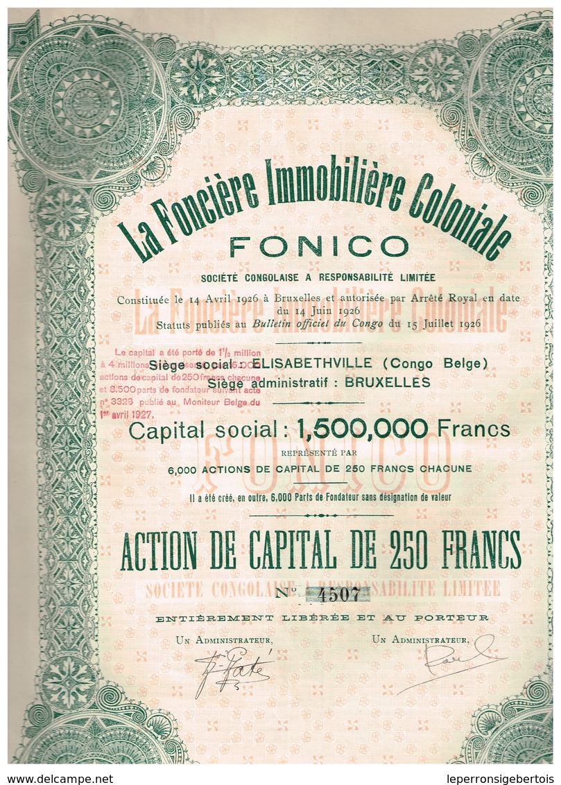 Ancienne Action - La Foncière Immobilière Coloniale "FONICO" - Titre De 1926 - Afrika