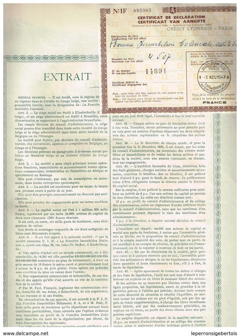 Ancienne Action - La Foncière Immobilière Coloniale "FONICO" - Titre De 1926 - Afrique