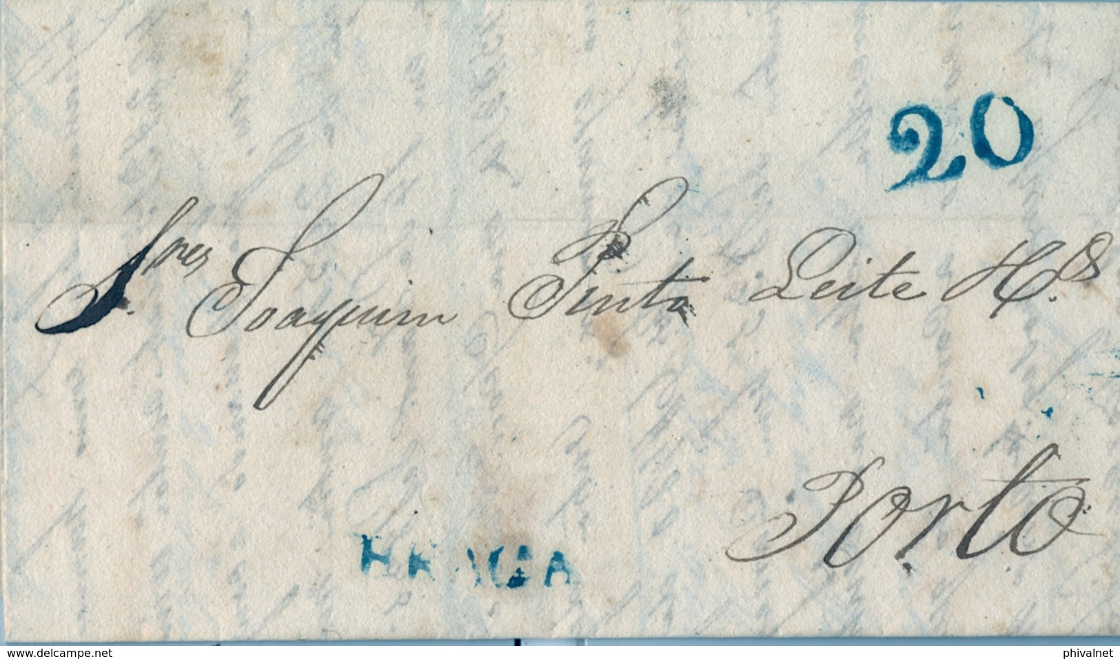 1837 , PORTUGAL PREFILATELIA , BRAGA - PORTO , CARTA CIRCULADA , MARCA Y PORTEO EN AZUL - ...-1853 Préphilatélie