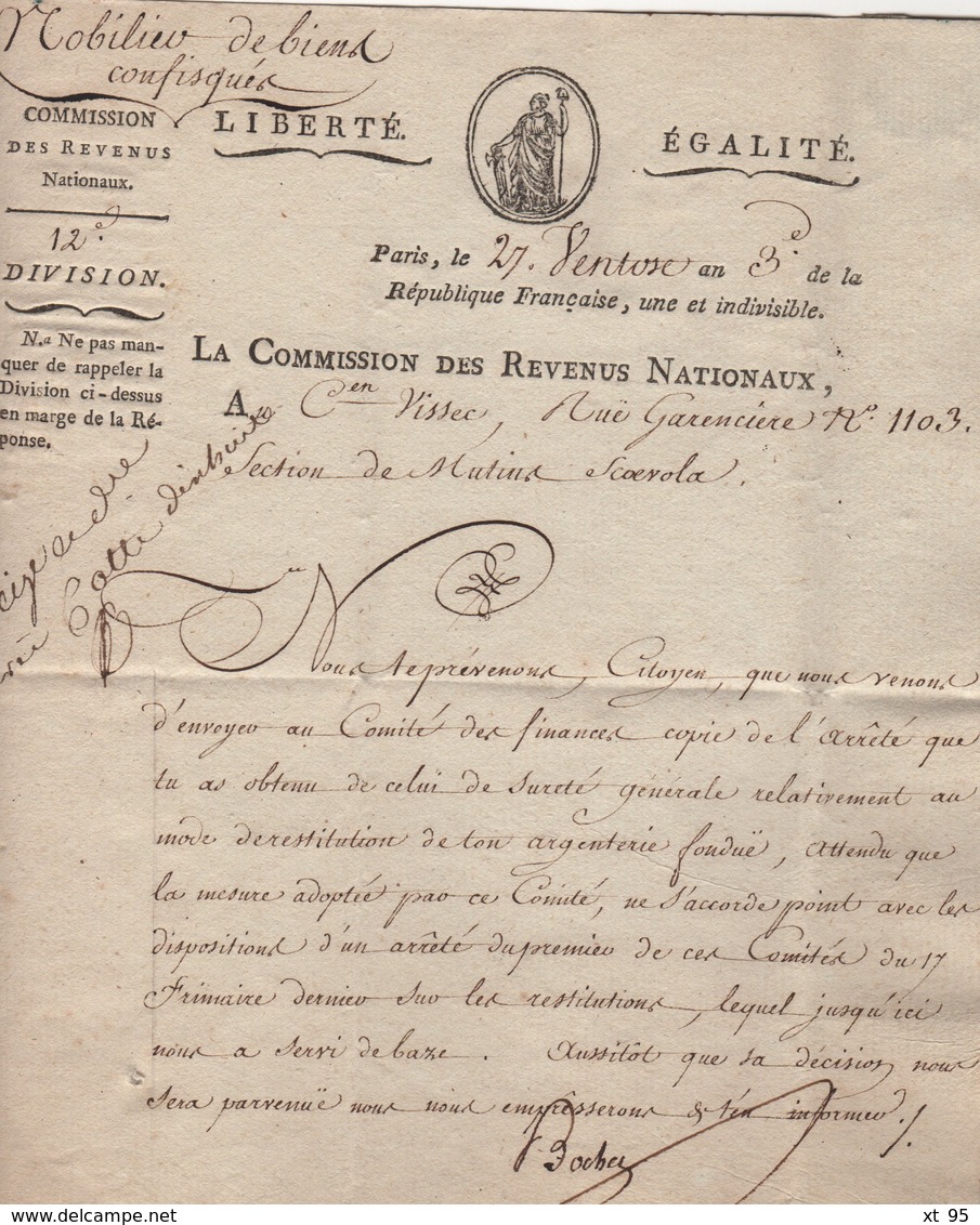 Franchise - Commission Des Revenus Nationaux - Courrier De L An 3 Evoquant La Fonte D Argenterie - 1701-1800: Vorläufer XVIII
