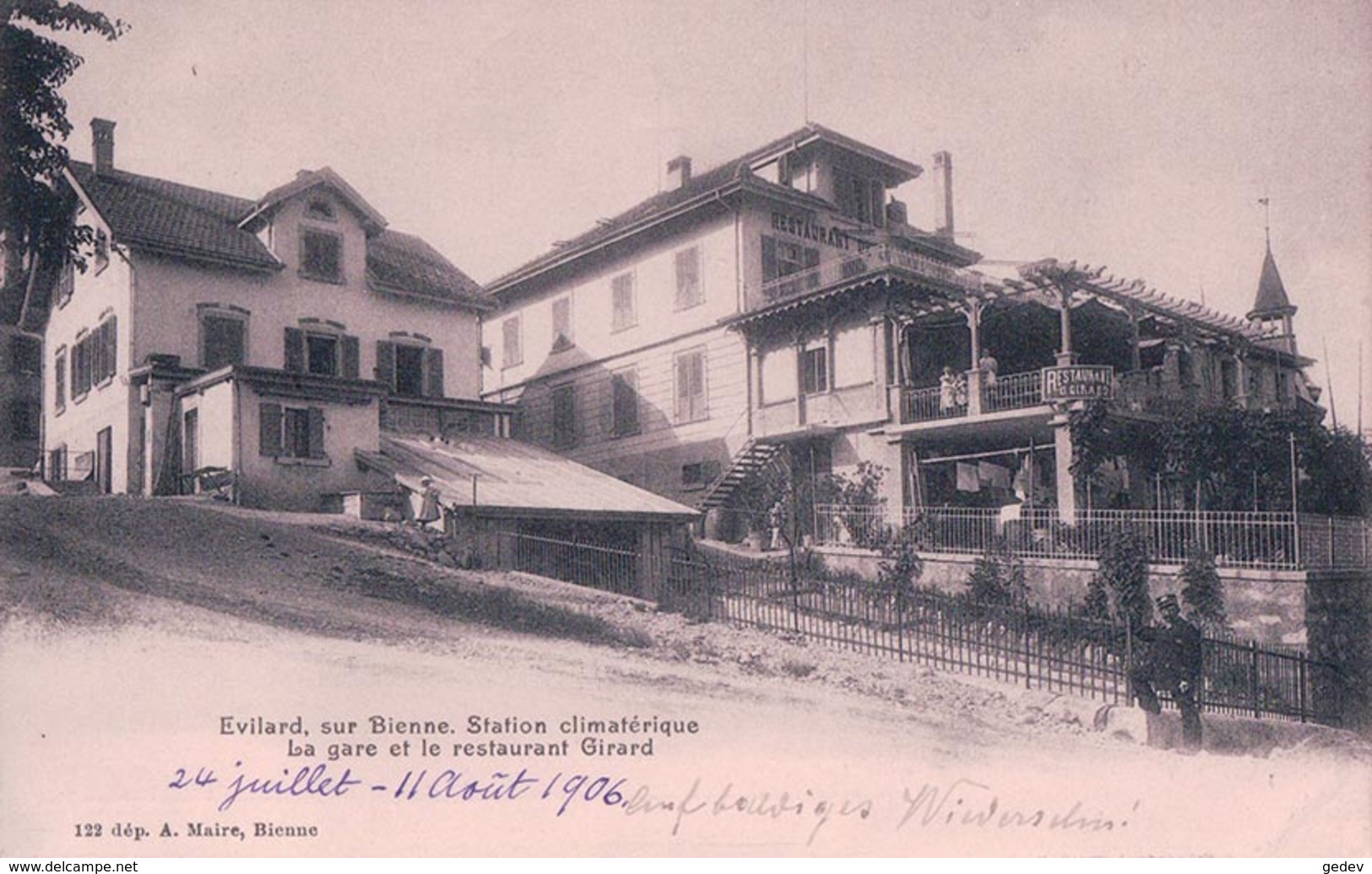 Evilard, Gruss Aus Leubringen, La Gare Et Restaurant Et Pension De La Gare O.Girard (122) - Evilard