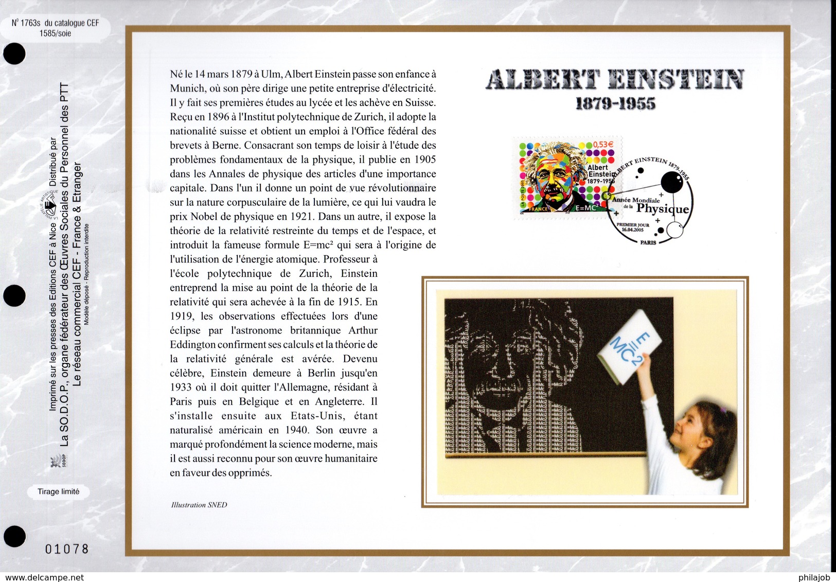 " ALBERT EINSTEIN " Sur Feuillet CEF N°té En SOIE De 2005. N° 1763s N° YT 3779 Parfait état FDC - Albert Einstein