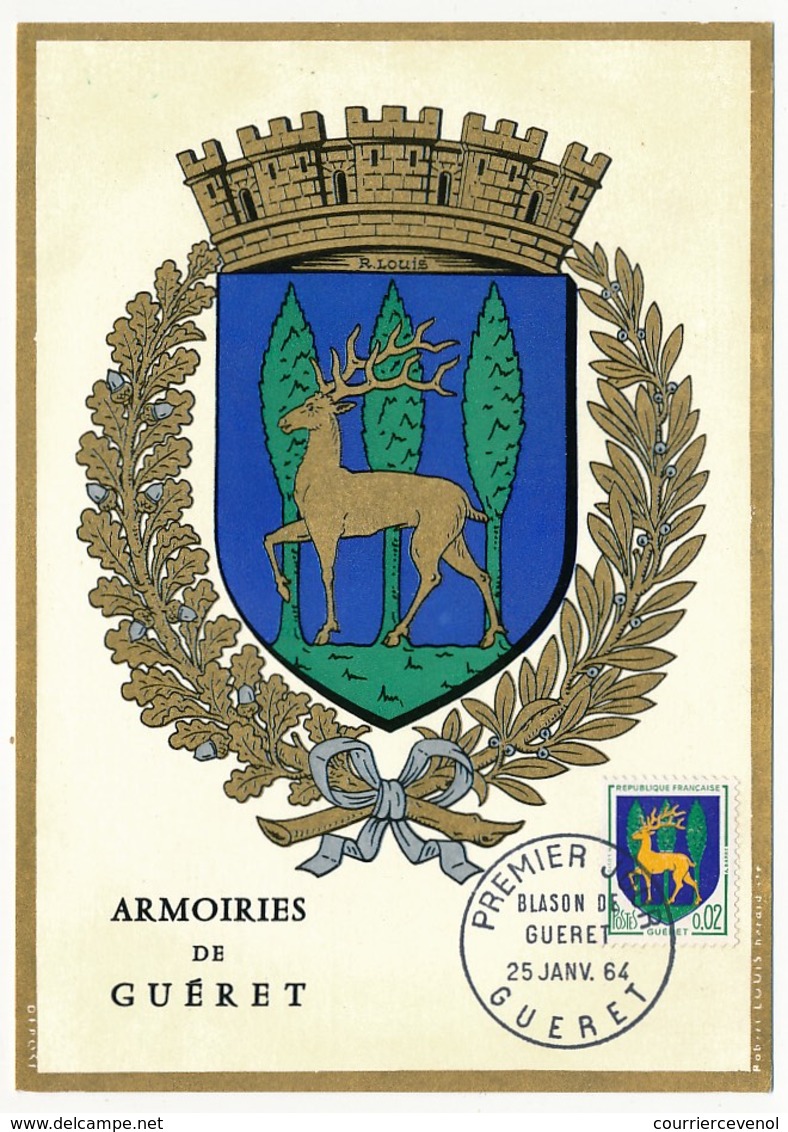 FRANCE => Carte Maximum => 0,02F Armoiries De Guéret  - Premier Jour Guéret 25 Janvier 1964 - 1960-1969