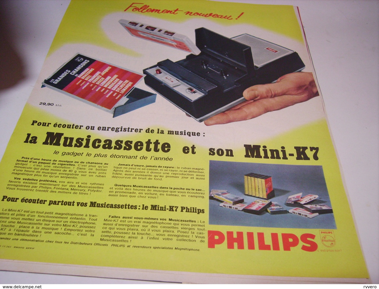 ANCIENNE PUBLICITE NOUVEAU MUSICASSETTE PHILIPS 1966 - Autres & Non Classés