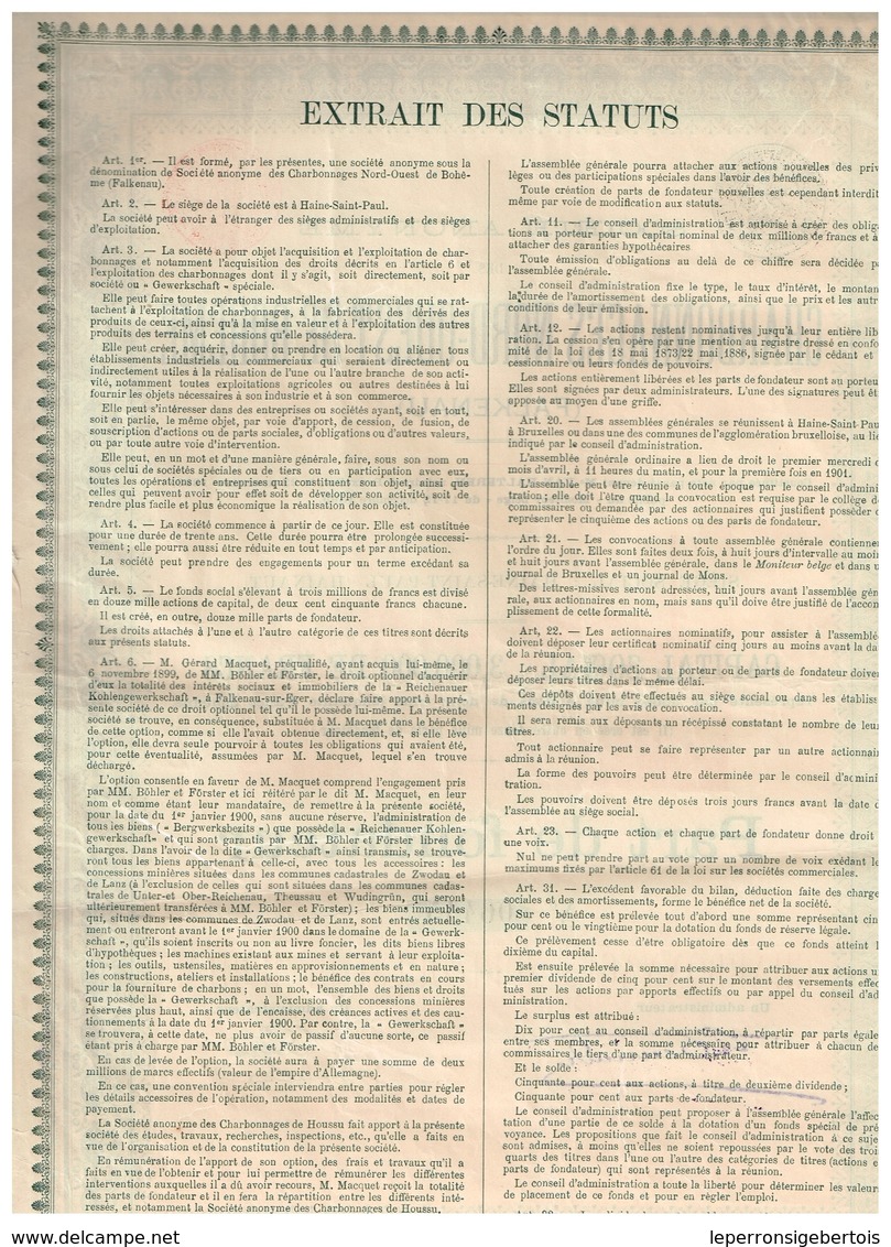 Ancienne Action - Société Anonyme Des Charbonnages Nord-Ouest De Bohême - Falkenau - Titre De 1899 - N° 06447 - Mines