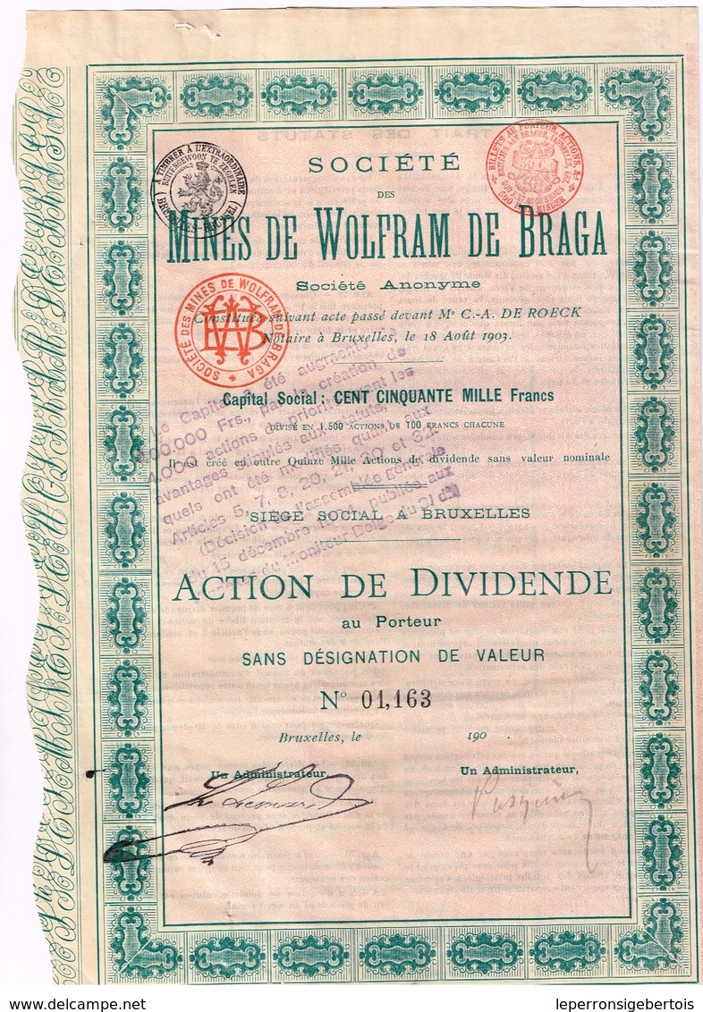 Ancienne Action - Société Des Mines De Wolfram De Braga - Titre De 1903 - N° 01.163 - Mines