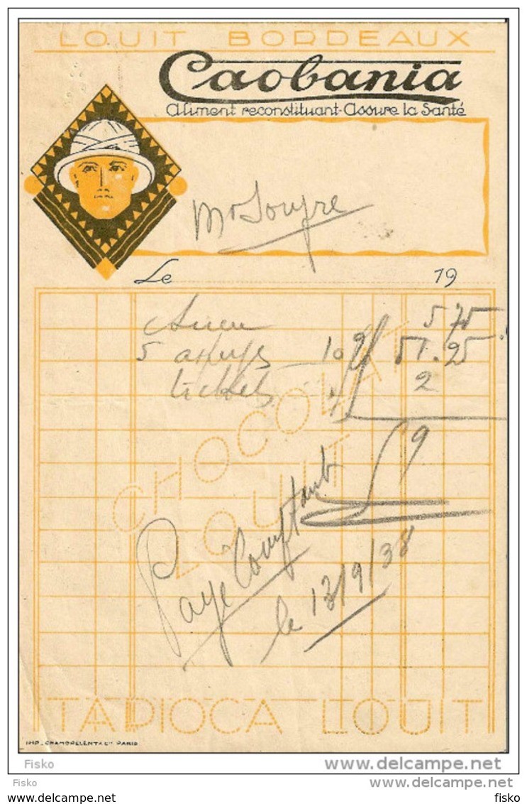 CAOBANIA Aliment Reconstituant LOUIT Bordeaux Facturette  Illustrée - 1900 – 1949