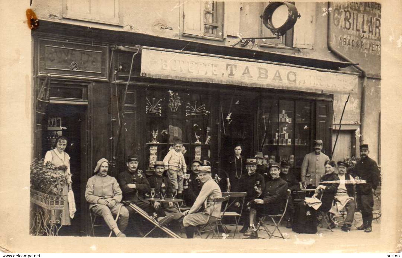 Buvette Tabac, Militaires, Chasseur Alpin Attablés, Billard - CARTE PHOTO - Cafés