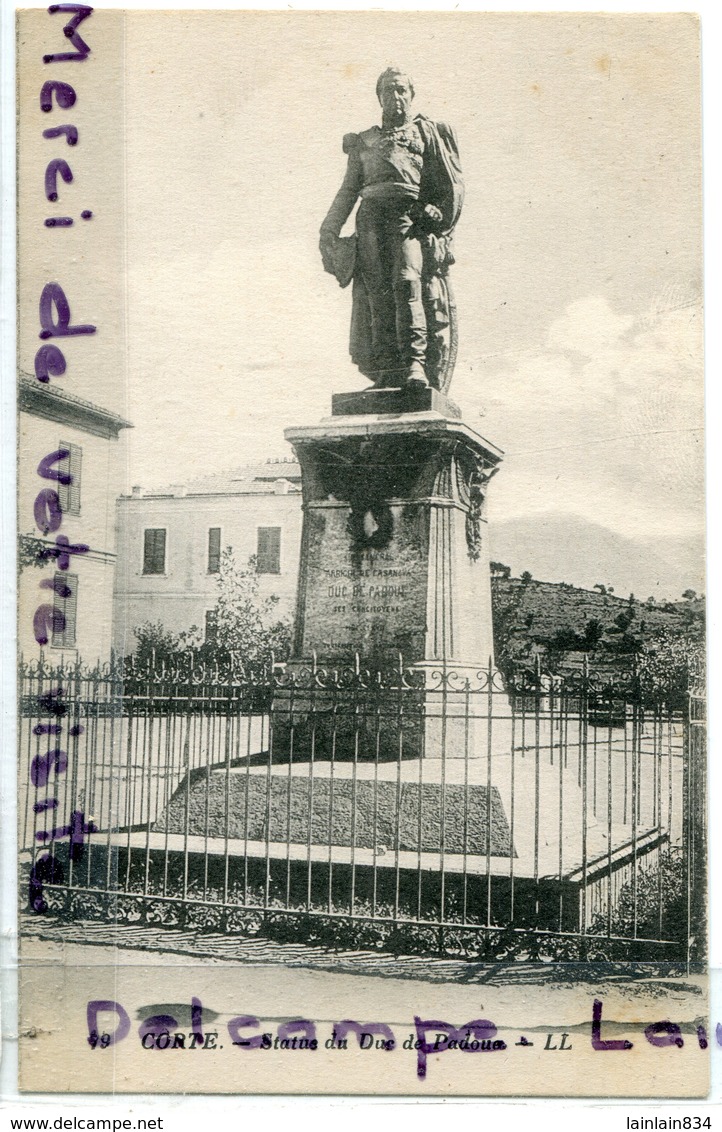 - 79 - CORTE - ( Corse ) - Statue Du Duc Padou, Cliché Peu Courant, épaisse, écrite, TBE, Scans. . - Corte