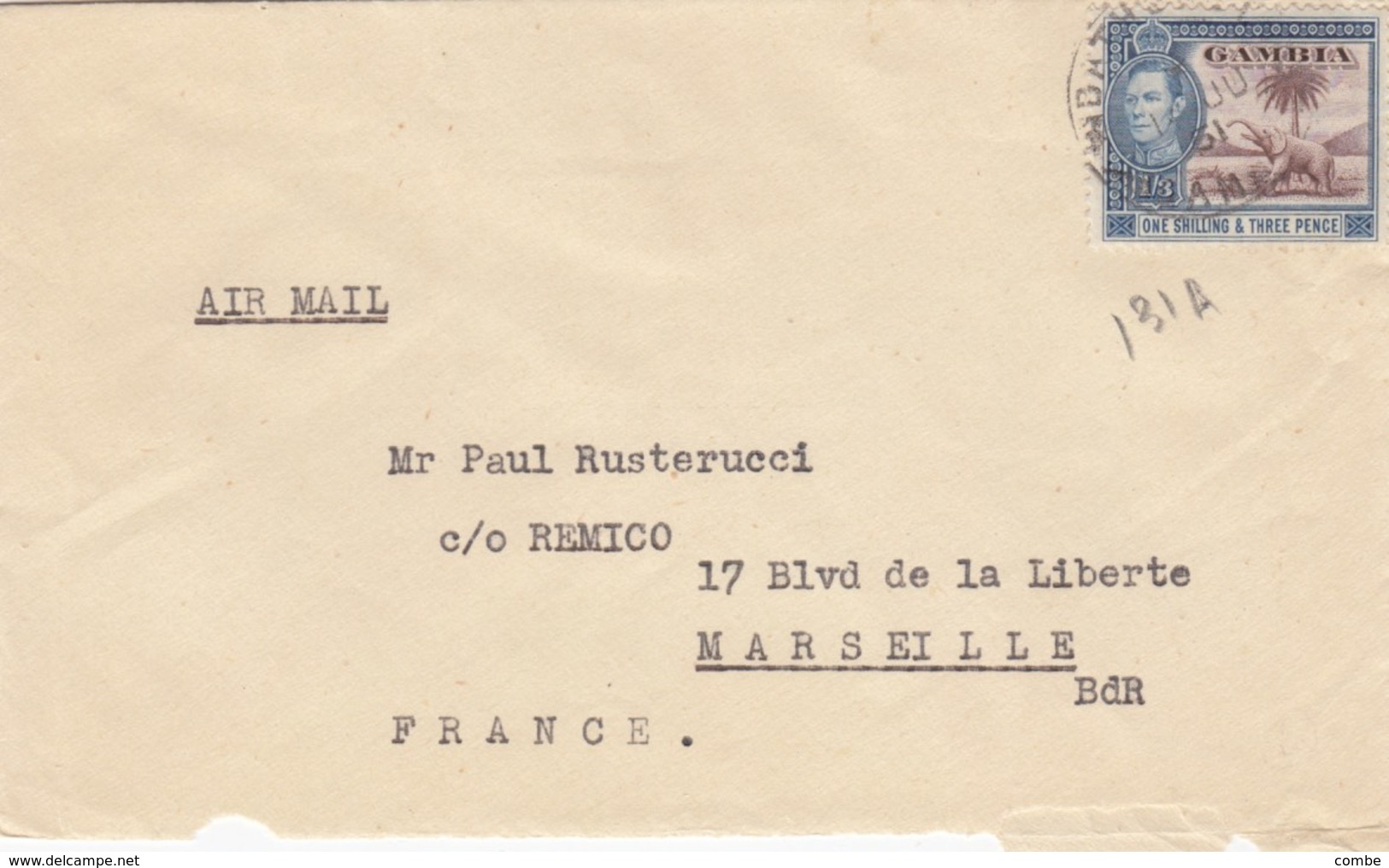 COVER GAMBIA. 1 7 1951. BATHURST TO MARSEILLE FRANCE. PUBLICITY FIRESTONE CITROEN - Autres & Non Classés