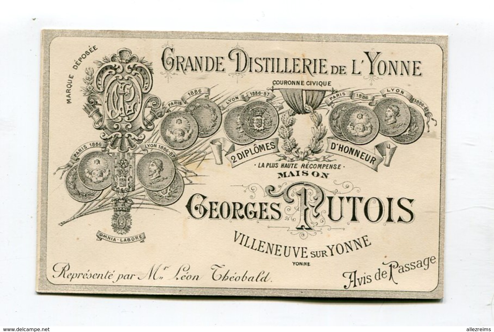 Carte Pub  : Distillerie PUTOIS à Villeneuve Sur Yonne  Usine à Vapeur - Advertising