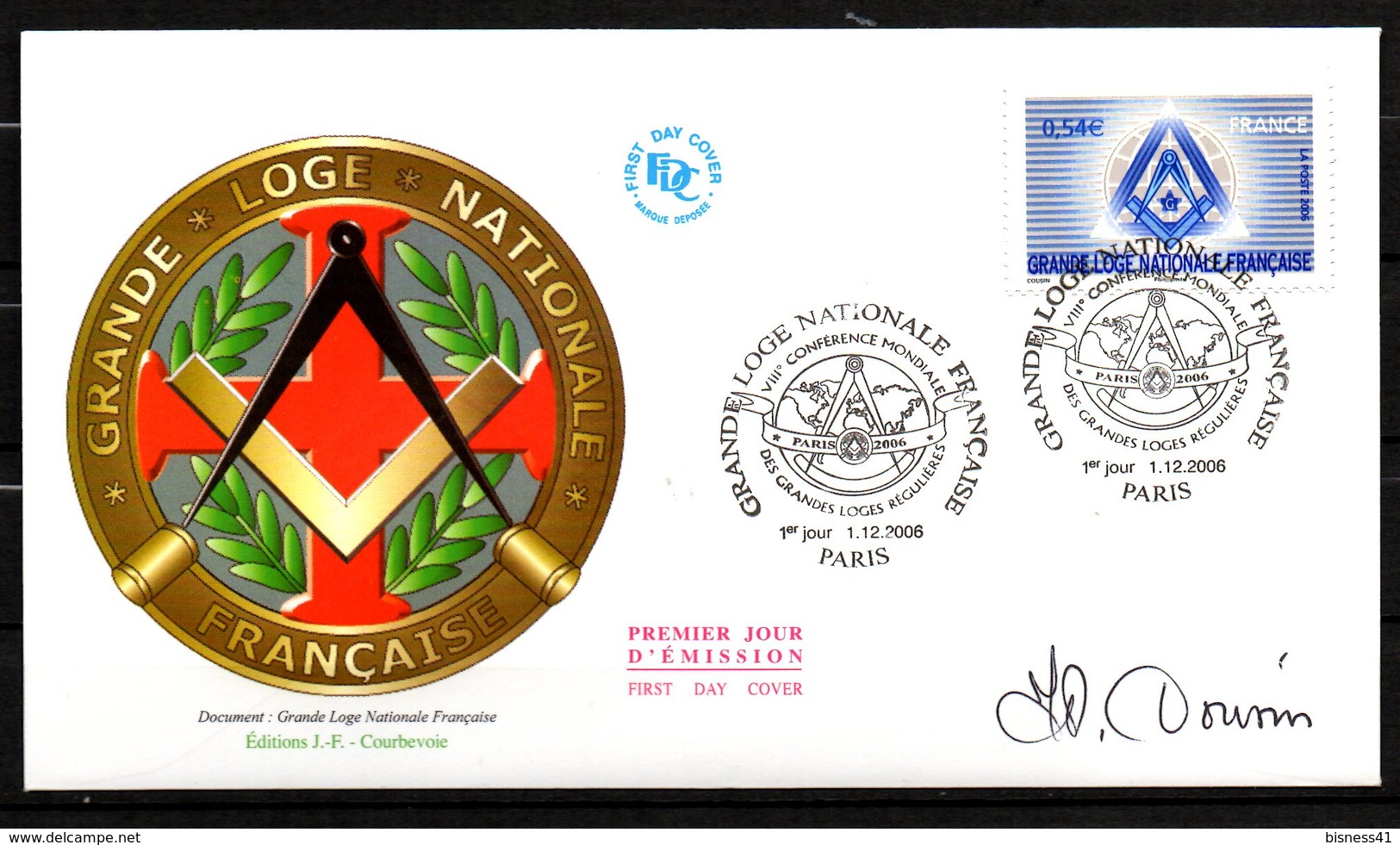 Grande Loge Nationale   3993 // Dédicace Cousin Graveur  // Premier Jour FDC   //  2006 - 2000-2009