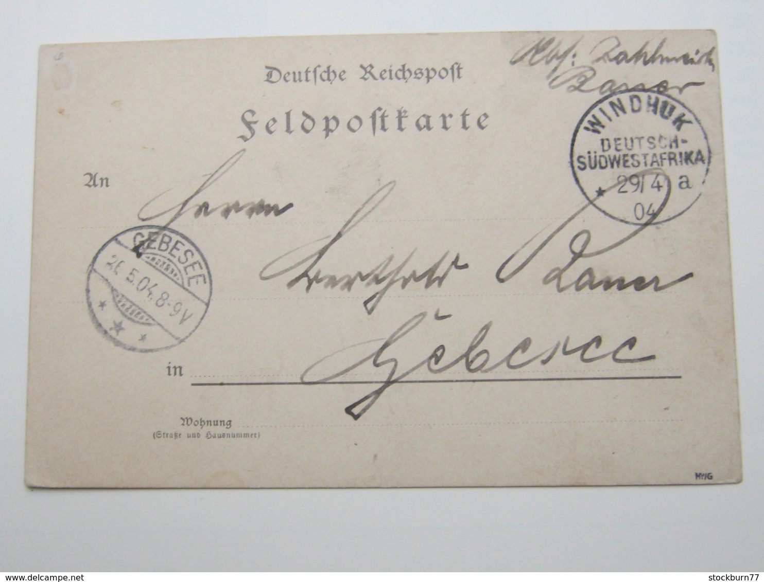 DSW ,  Feldpostkarte Aus Windhuk  1904 - German South West Africa