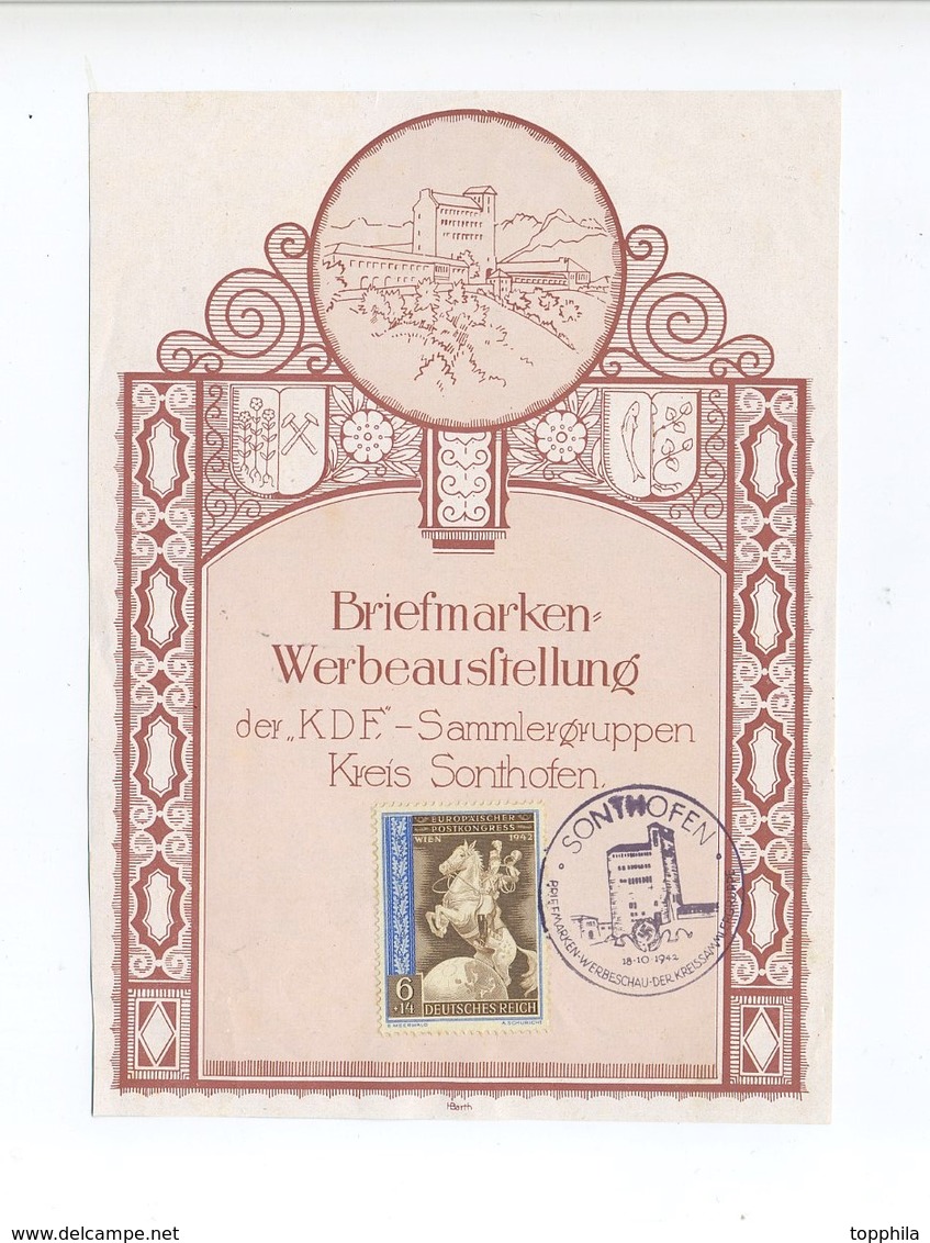 1942 3. Reich Gedenkblatt Der KdF Sammlergruppen Sonthofen Mit Abbildung Der Ordensburg Mi 821 SST - Briefe U. Dokumente