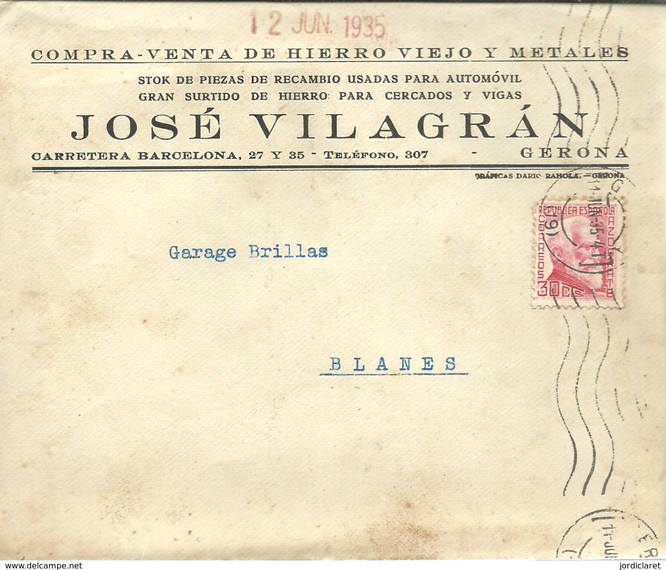 CARTA COMERCIAL 1935 GIRONA - Cartas & Documentos