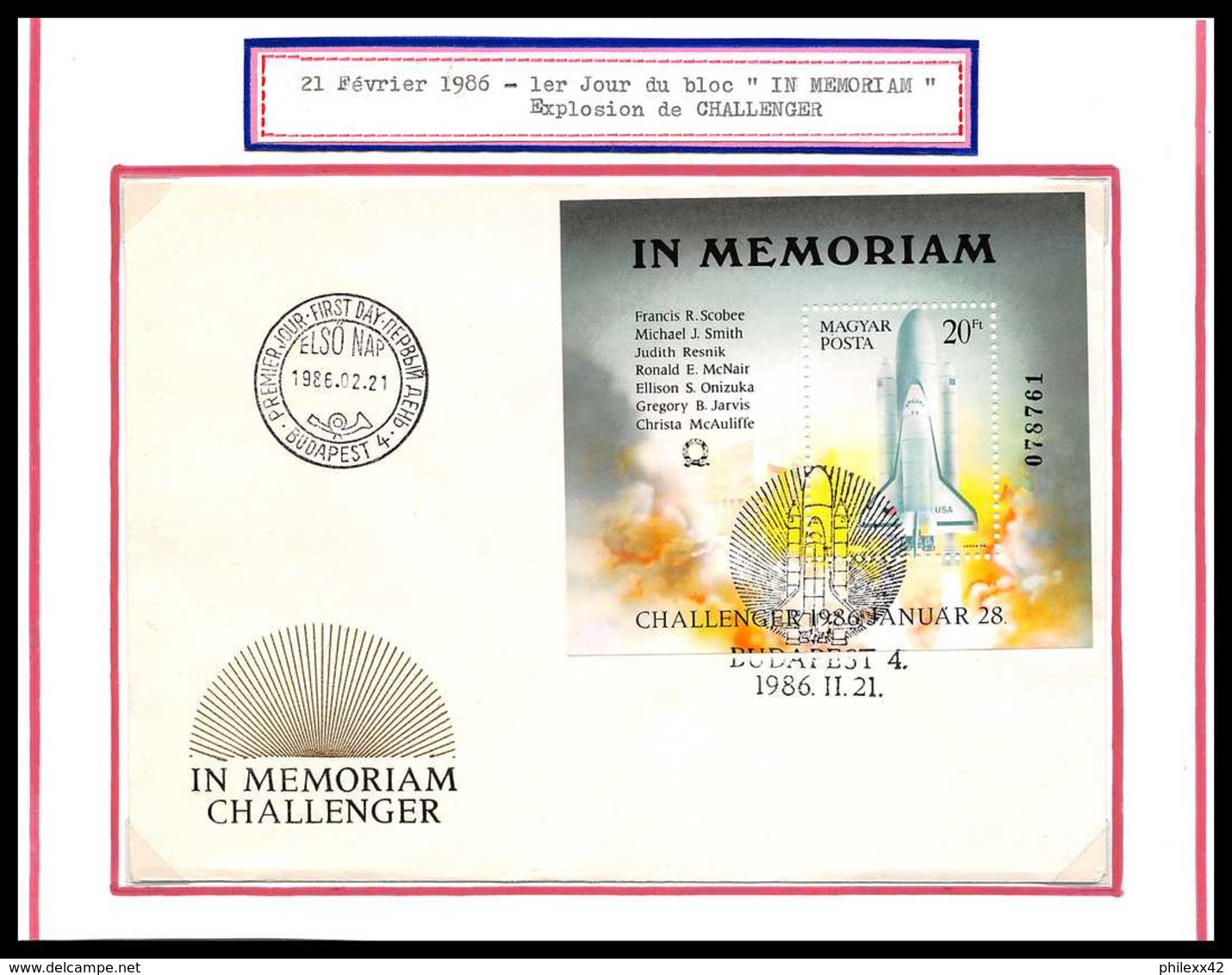 12035 Fdc (premier Jour) Bloc In Memoriam Challenger 1986 Hongrie (Hungary) Espace (space Raumfahrt) Lettre Cover - Europe