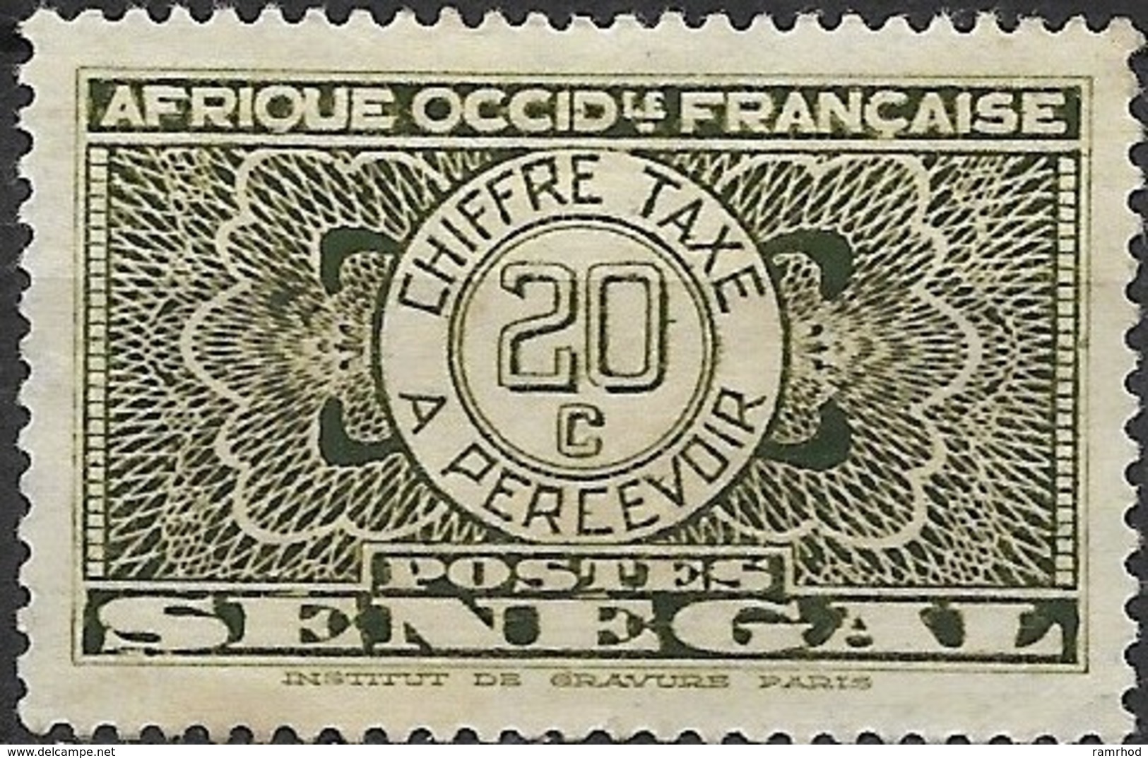 SENEGAL 1935 Postage Due - 20c - Olive MH - Timbres-taxe