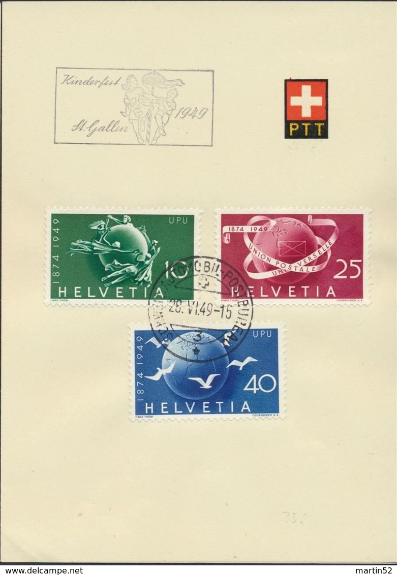 Schweiz Suisse 1949: Zu 294-296 Mi 522-524 Yv 474-476 75 Jahre UPU O Kinderfest St.Gallen 28.VI.49 AUTOMOBILPOSTBUREAU - Briefe U. Dokumente