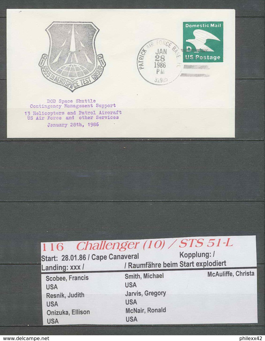 1514 Espace (space Raumfahrt) Entier Postal (Stamped Stationery USA STS 51 L Challenger Shuttle Navette Start 28/1/1986 - United States