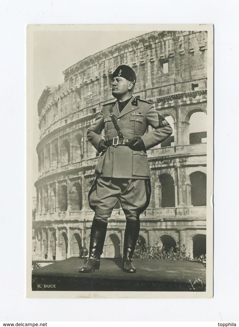 1938 Italien Propagandakarte Der Duce Benito Mussolini Vor Dem Colosseum Foto V. Vite - War Propaganda